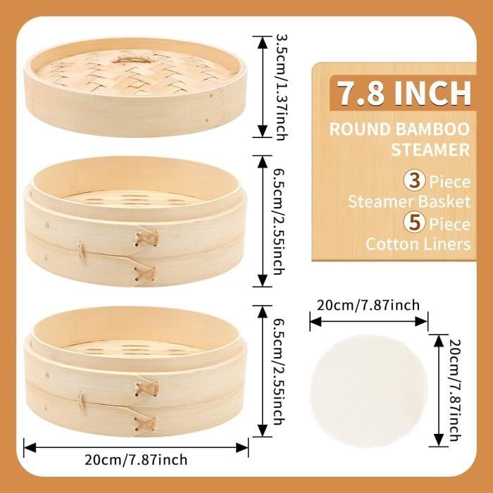 Panier Vapeur En Bambou Et Inox Pour Cuisine – Cuit Vapeur Japonais Pour Légumes, 14 Cm, Neuf