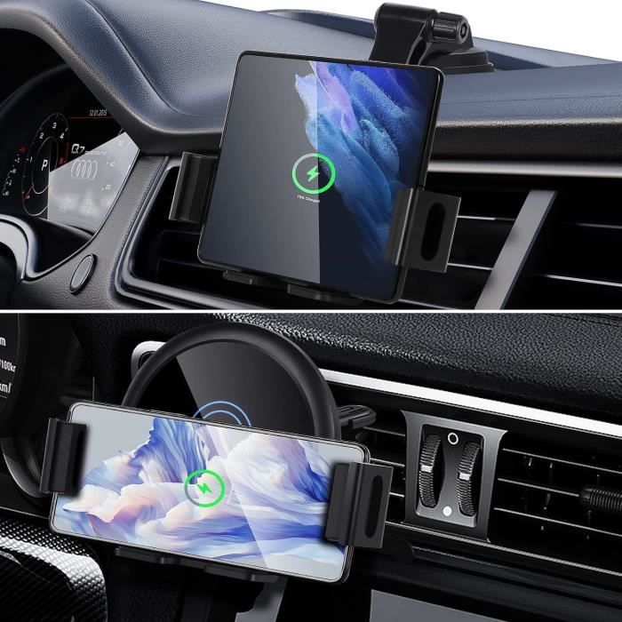 Support Téléphone Voiture Avec Chargeur Induction 15W - Serrage Auto, Double Bobine - Compatible IPhone 16/15/14/13, Samsung Et Plus