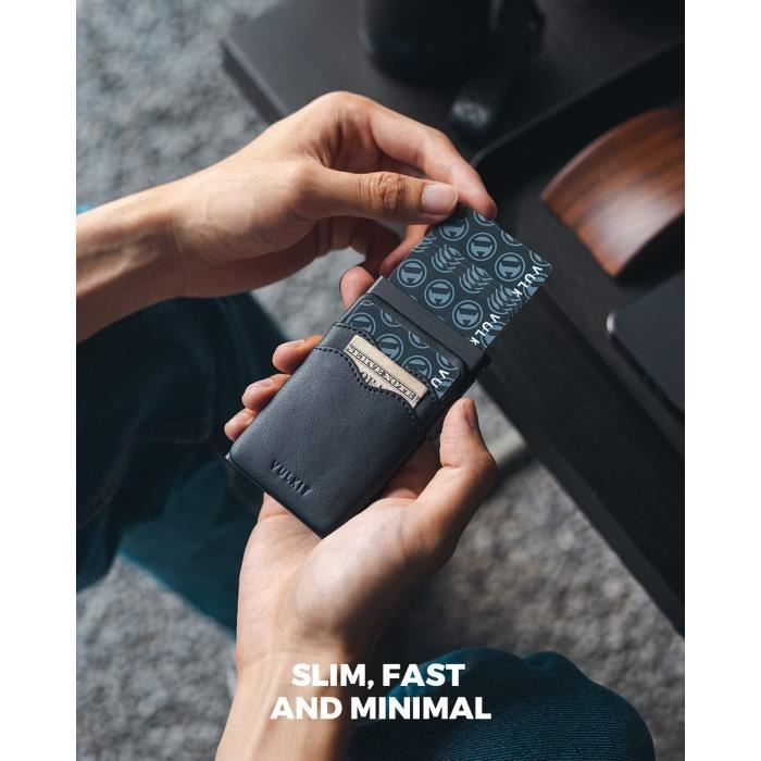 Porte-Cartes Métallique VULKIT - Slim RFID - Pour 5-9 Cartes - Cuir - Anti-Piratage