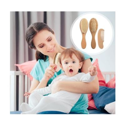 Brosse Baby Hair Ensemble Brosse Et Peigne Bébé - Poils Naturels Doux - Soin Cheveux Bébé - Cadeau Prénatal Rose Cadeau Naissance Utile