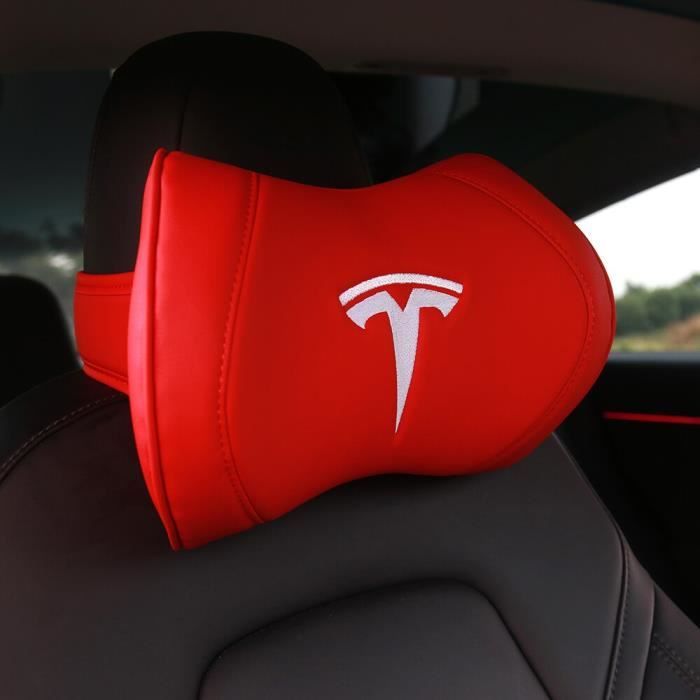  TOPABYTE Tesla Blanc Appui Tete Voiture Coussin de Soutien pour  la Nuque Model Y Model S Model X Model 3 Sangle Réglable Oreiller Tesla en  Cuir Souple pour la Conduite