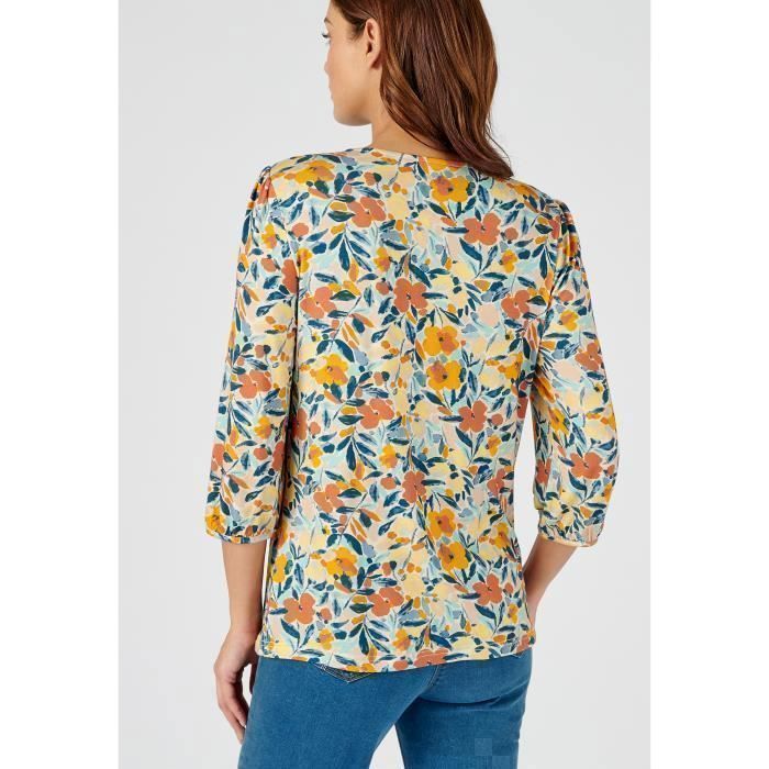 T-shirt Femme Motif Fleuri Coloré - 95% Viscose, Taille 42 - Occasion Comme Neuf