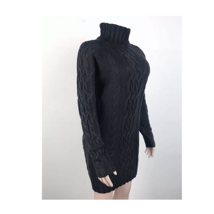 Robe pull col roule femme pas cher chaud hiver Tricote elegant Sweat Manche longue Robe pull fille uni maille grande taille Noir Cdiscount Pret a Porter