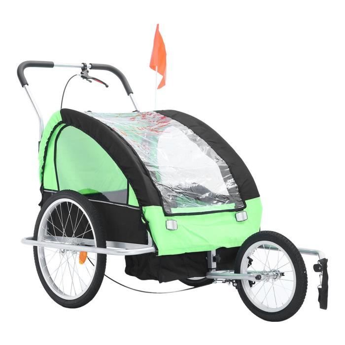 Remorque poussette chariot 2 en 1 porte bebe 3 roues pour transport de enfants couleur vert Cdiscount Sport