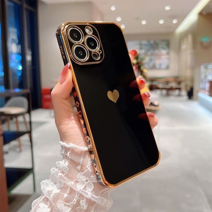 Coque Protection IPhone Avec Bracelet & Coeur Plaqué - Antichoc TPU - Modèles 11 à 16 Pro Max
