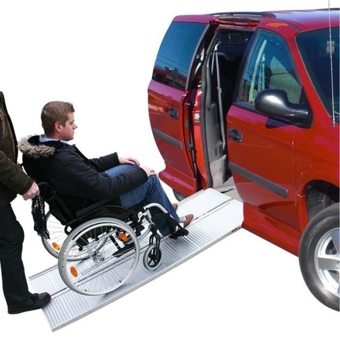 Rampe manutention Helloshop26 Lot de 2 rampes pour fauteuil roulant pliante  en aluminium 183 x 72 cm 270 kg maximum gris