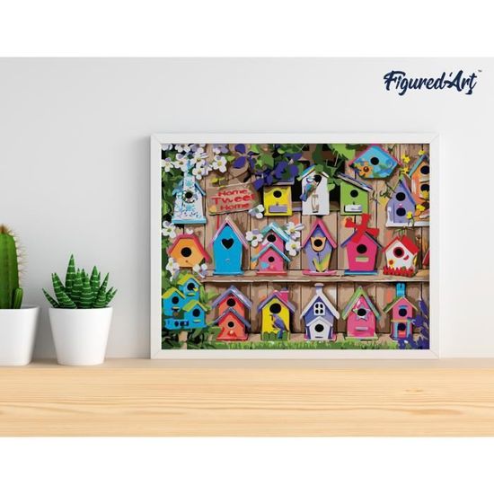 Figured'Art Peinture par Numéro Adulte avec cadre Cabanes à oiseaux - Kit DIY Numéro d'Art - 40x50cm toile tendue sur châssis - Beaux-Arts et Loisirs créatifs Figured'Art Peinture par Numéro Adulte avec cadre Cabanes à oiseaux - Kit DIY Numéro d'Art - 40x50cm toile tendue sur châssis - Beaux-Arts et Loisirs créatifs