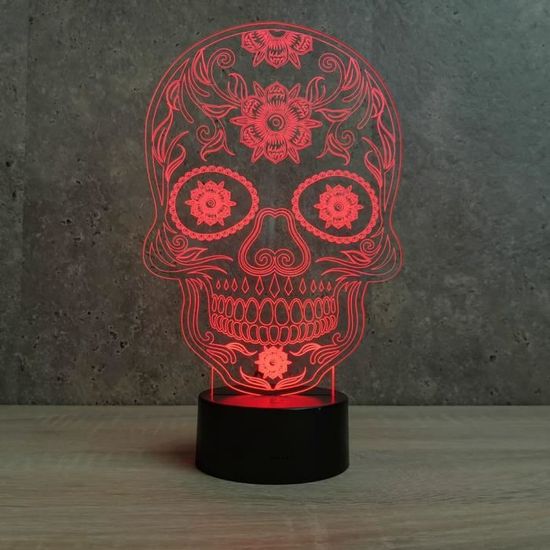 tête de mort mexicaine  7 couleurs différentes Lampe leds  effet 3D crane 