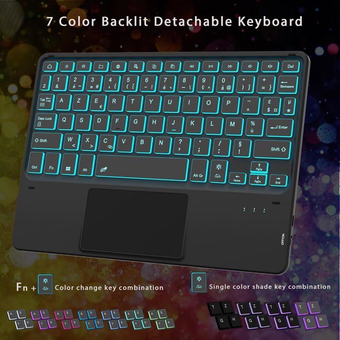 Coque Clavier Bluetooth Pour Doogee Tab A9+/A9 Pro+ 11 Pouces – AZERTY Rétroéclairé, 7 Couleurs, Détachable, Protection Complète - 10