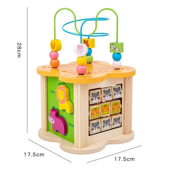 CUBE D'ACTIVITÉS EN bois pour bébé, labyrinthe de perles, boulier
