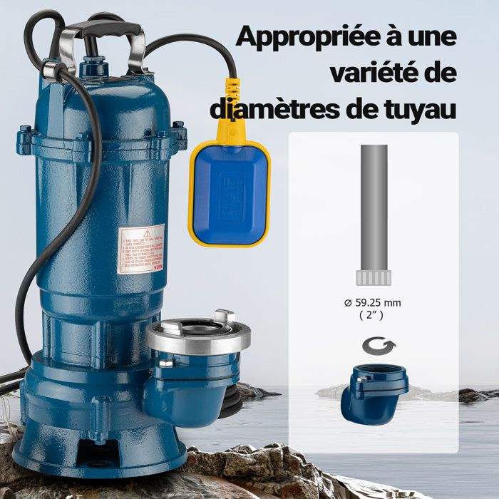 Pompe Électrique Eaux Sales Wiltec 550W 10500 L/h - Submersible Avec Flotteur - Particules 35mm - Refoulement 7m - Jardin Drainage