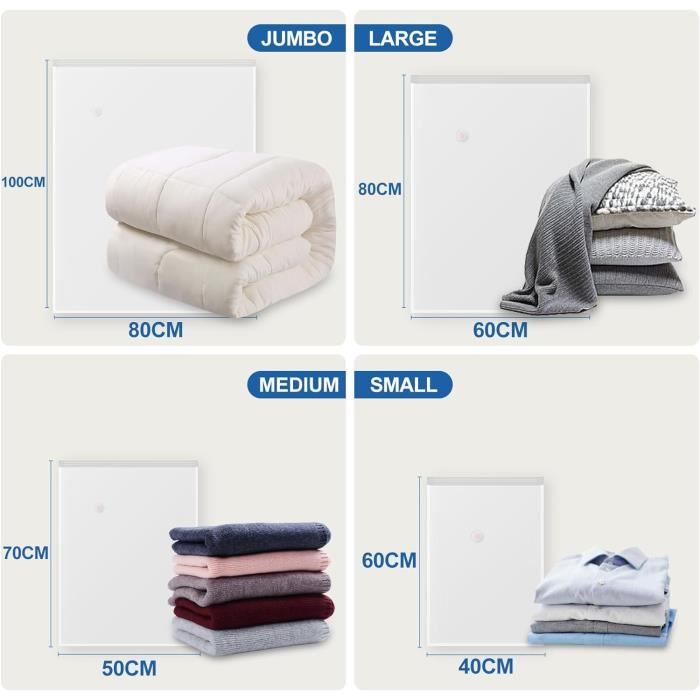Sac Rangement Sous Vide Aspirateur, Ensemble De 12 (4XL*100X80cm 4L*80x60cm 4M*60x40cm), Sac de Rangement Sous Vide Pour VêTements - Maison Sac Rangement Sous Vide Aspirateur, Ensemble De 12 (4XL*100X80cm 4L*80x60cm 4M*60x40cm), Sac de Rangement Sous Vide Pour VêTements - Maison