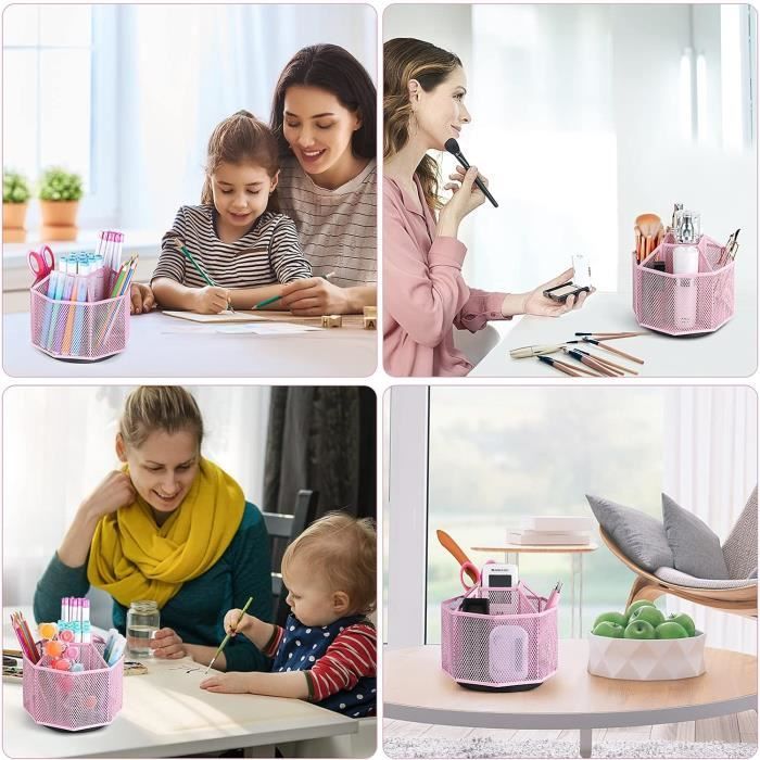 Organisateur De Bureau Rotatif 360° - 5 Compartiments - Porte-Crayons, Stylos - Blanc - Pour Bureau, École, Maison