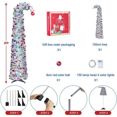 Sapin De Noël 150 Cm Pop-up Avec Guirlande LED 150 Lumières - Pliable, Montage Rapide, Multicolore