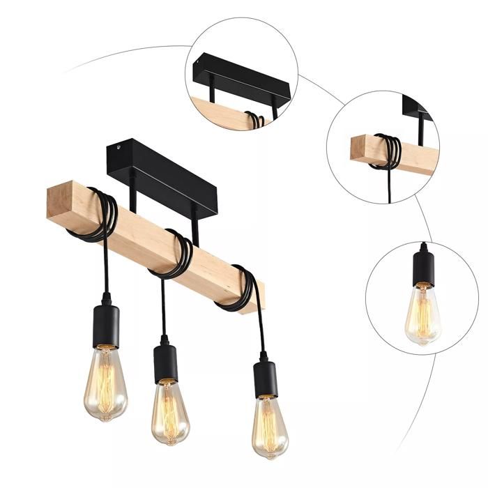 Plafonnier Coruna En Bois Véritable Et Métal Blanc - Maison