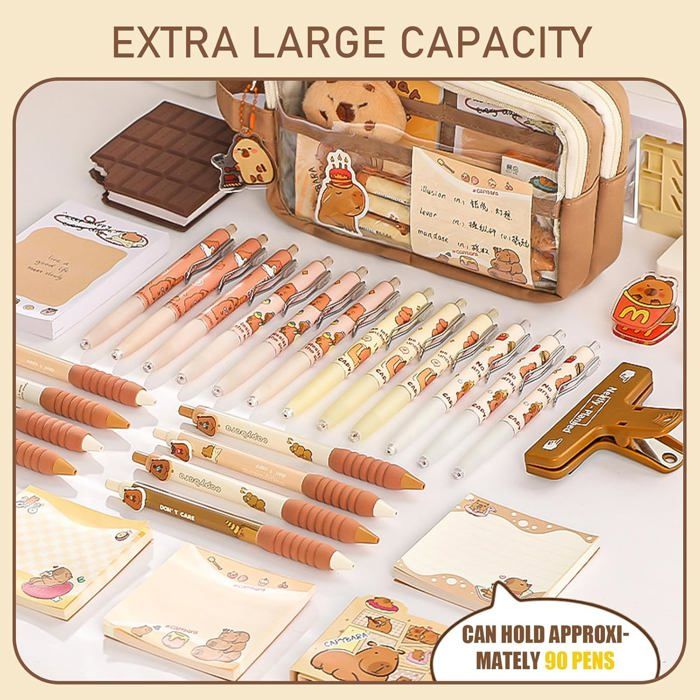 Trousse à Crayons Capybara - Pochette Zippée Mignonne Avec Autocollants Et Stylo (21 Cm)