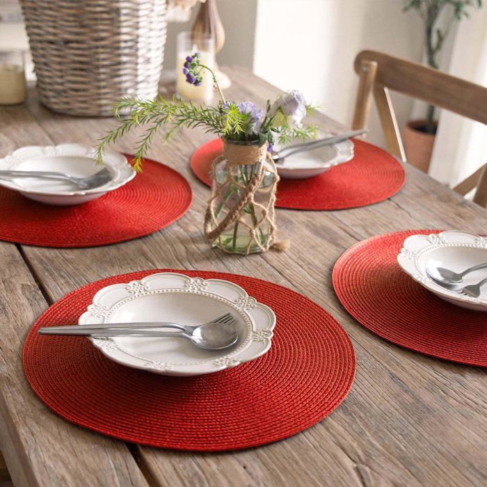 Set De Table Rouge Lot de 6 sets de table ronds tressés pour tables de salle à manger ...