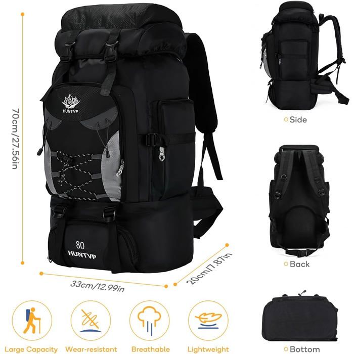 Sac à Dos Randonnée Ogetok 80L - Tactique Imperméable Molle
