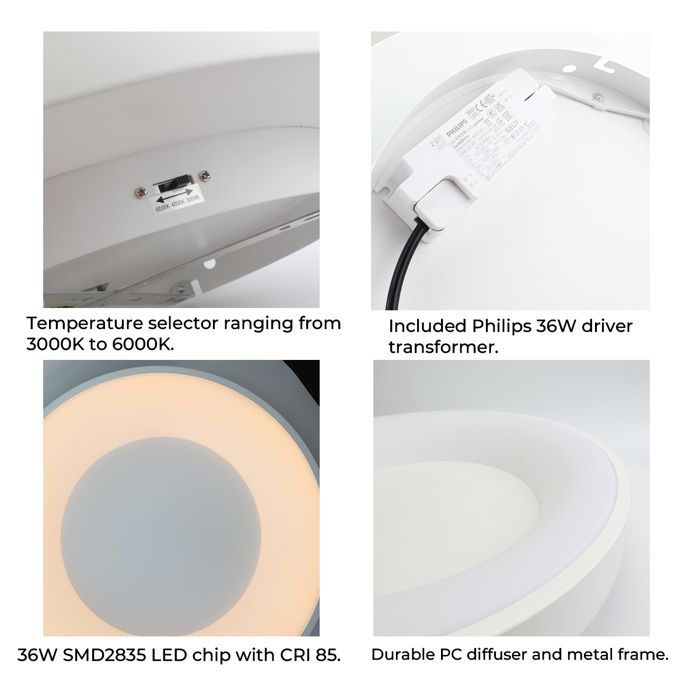 Alpinaluz LED Plafondlamp 40W 50cm - 5000lm Met CCT Switch 3000K/4000K/6000K - Grijs Aluminium