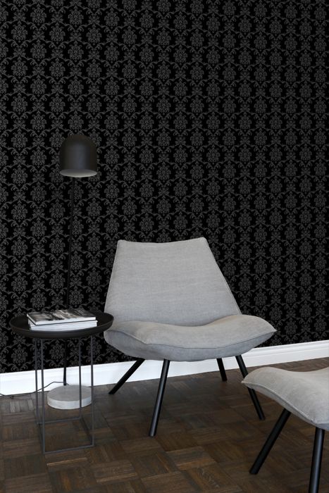 Papier Peint Intissé Baroque Noir – A.S. Creation, 10,05 X 0,53 M, Effet Damas