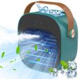 Mini Climatiseur Portable - Autonomie Silencieux 4000mAh - 3 vitesses 5-10h ventilateur bureau - Maison chambre voyage - Vert