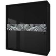 Armoire avec verre décoratif - E-MEUBLES - Nico - 2 portes coulissantes - Noir - Adulte - 204 cm-0