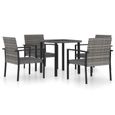 Ensemble de salle à manger de jardin en résine tressée grise Qualité luxe© avec table et 4 chaises-0