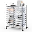 Tour Rangement 10 Tiroirs GIANTEX - Chariot Organisateur Plastique Avec Roues 33x37x86cm Rose