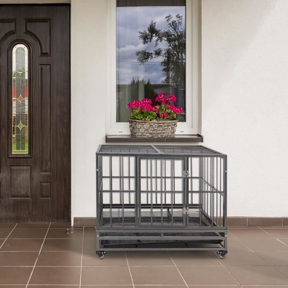 CWU Cage pour chien en fer avec 2 portes verrouillables jusqu