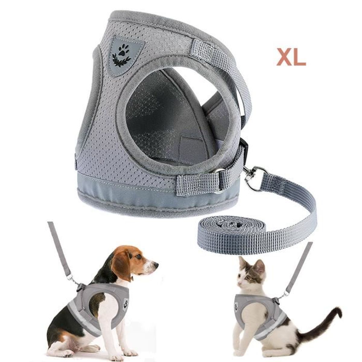 Harnais Reglable et Laisse pour Grand Chien XL Doux Mesh, Reflechissante Colliers Harnais de