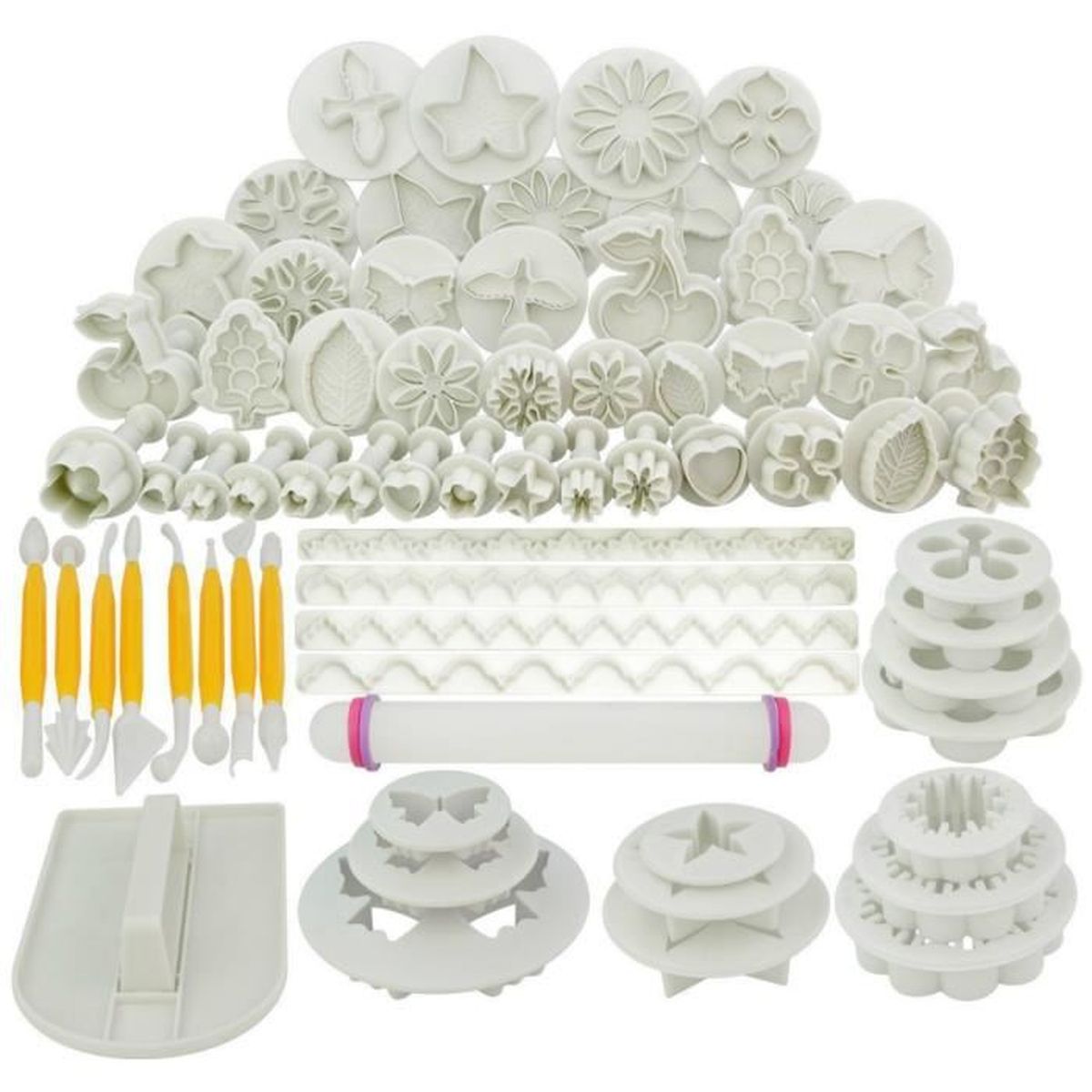 Kit 11 Outils Décoration Gâteau Cozyswan - Rouleau, Lisseuse, Moules Fondant - Pour Pâtisserie DIY