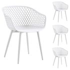 IDIMEX Lot de 4 chaises MADEIRA pour salle à manger ou cuisine design retro avec accoudoirs, coque plastique blanc et 4 pieds métal blanc