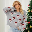 Pull de Noël Femme en Tricot Automne Hiver - INSFITY - Motif Père Noël - Col Rond - Manches Longues - Gris