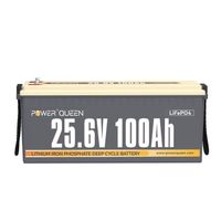 Power Queen Batterie Lithium LiFePO4 - 24V 100Ah - 2560Wh - BMS 100A - 4000+ Cycles - Couleur Gris - L532*P207*H215 mm