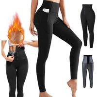 PANTALON Leggings de Sudation Noir Femme Poche - Pantalons Amincissant Sauna Anti-Cellulite Taille Haute  Or