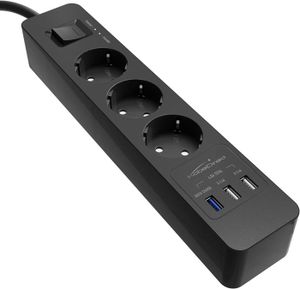 MULTIPRISE Noir – Bloc multiprise avec 3 Prises (USB, Quick Charge 3.0, Charge Jusqu’à 3× Plus Rapide Selon l’Appareil, Protection