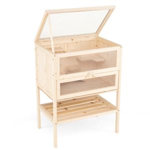 Cage à rongeurs - HELLOSHOP26 - 60 x 40 x 80 cm - Multi-zones d'activité - Bois de Sapin - A monter soi-même