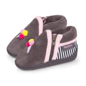 CHAUSSON - PANTOUFLE Chaussons bébé fille - ISOTONER - Semelle antidérapante - Gris