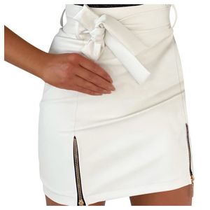 JUPE Femmes taille haute fermeture éclair solide mini jupe crayon hanche mince courte sexy blanche791