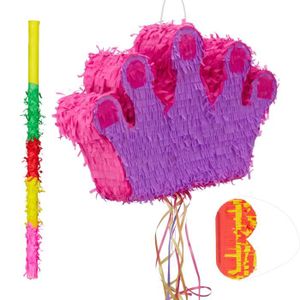 Piñata 3 tlg. Pinata Set Krone, mit Pinata Stab und Augenmaske, für Kinder, Geburtstag, zum selbst Befüllen, Zugpinata, bunt