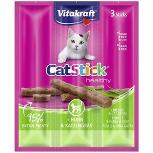 FRIANDISE VITAKRAFT Cat Stick mini Friandise pour chat au Poulet avec de l'Herbe à chat - Lot de 20x3