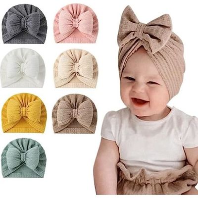2 Bandeaux Bébé Fille AFCJLTO - Avec Arcs, Élastique Doux - Rose Et Marron - Accessoire Cheveux Mignon