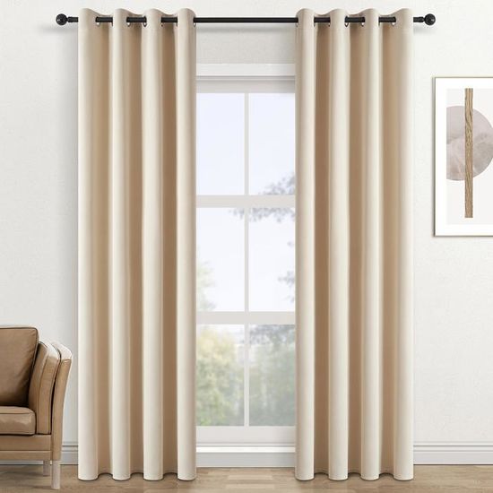 Rideaux Occultants Thermiques 2 Panneaux - 75x166 Cm Chacun - Tissu Triple Couche - Isolant & Anti-Bruit - Beige Montagne