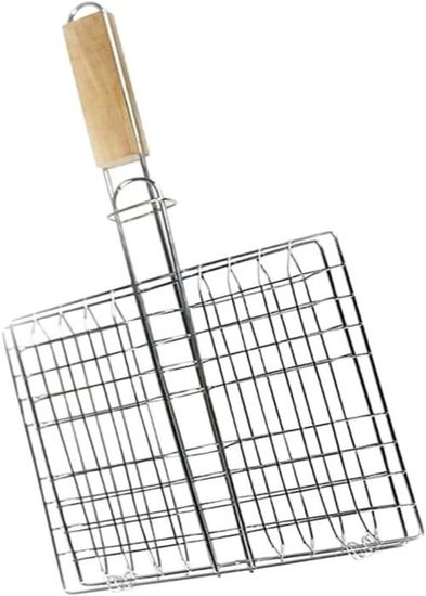 Pince à Griller Poisson 3 Poissons 28x28 Cm - Spatule Barbecue Avec Manche Bois Acier Chromé