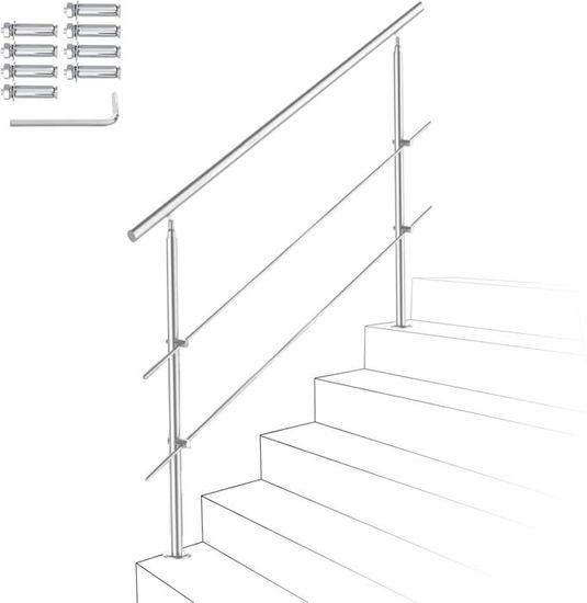 Ikodm Balustrade en acier inoxydable 150 cm avec 2 barres transles et ...