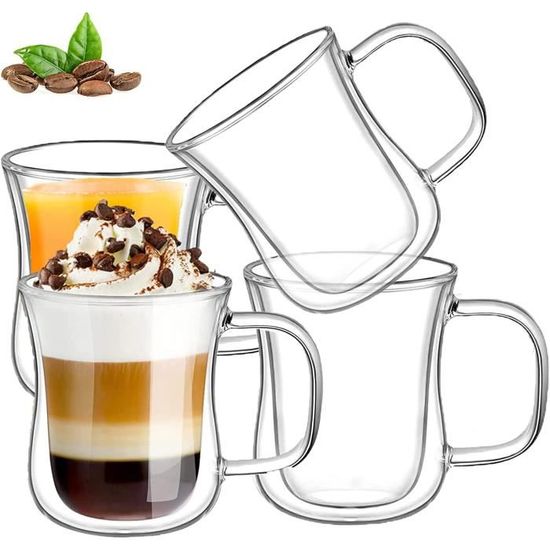 glastal 4 * 350ml Tazza Caffè Doppio Vetro Borosilicato,Bicchieri da Caffè a Dop