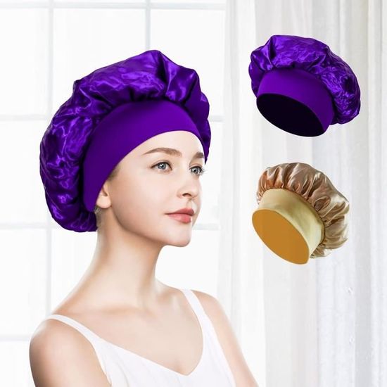 WOVTE 2 PCS Bonnets de nuit en satin, bonnet de nuit en soie réglable avec  large bande élastique pour protéger les cheveux - Cdiscount Au quotidien