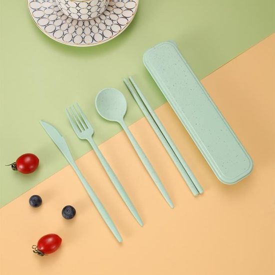 Ensemble De Couverts Réutilisables 2 Pièces - Fourchette, Couteau, Cuillère, Boîte - En Plastique PP Sans BPA - Pour Pique-nique, Voyage, Camping