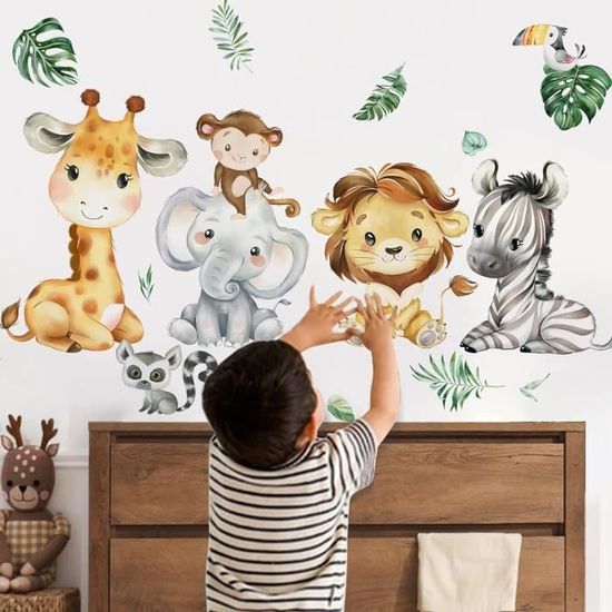 Stickers Muraux Animaux Jungle Wondever - Autocollants Girafe Et Feuilles Pour Chambre Enfant
