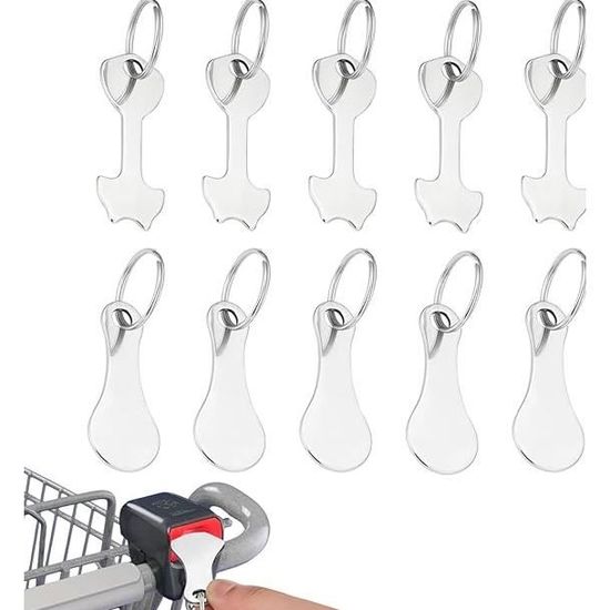 6 Pcs Jetons de Chariot de Courses en Acier Inoxydable Petits Jetons de Chariot de Courses avec Porte-Clés